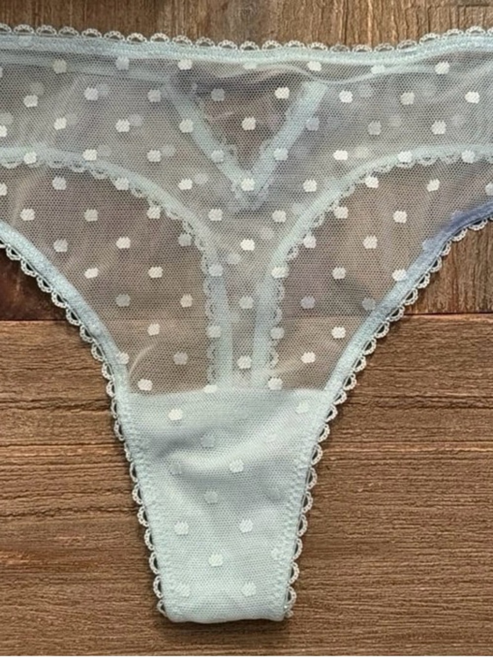 Victoria's Secret Pale Blue Sheer Polka Dot Thong Panty M